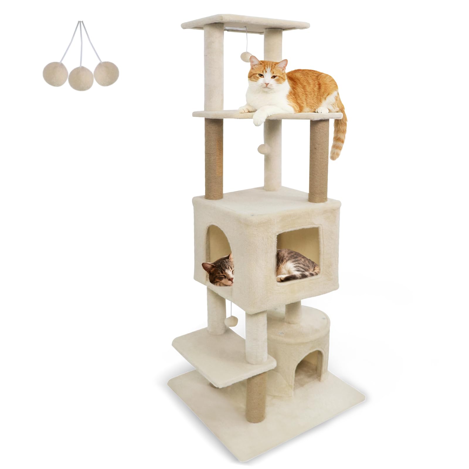 Arbre à chat multi-niveaux Tangkula de 162 cm avec 2 grands condos et poteaux à griffer en jute
